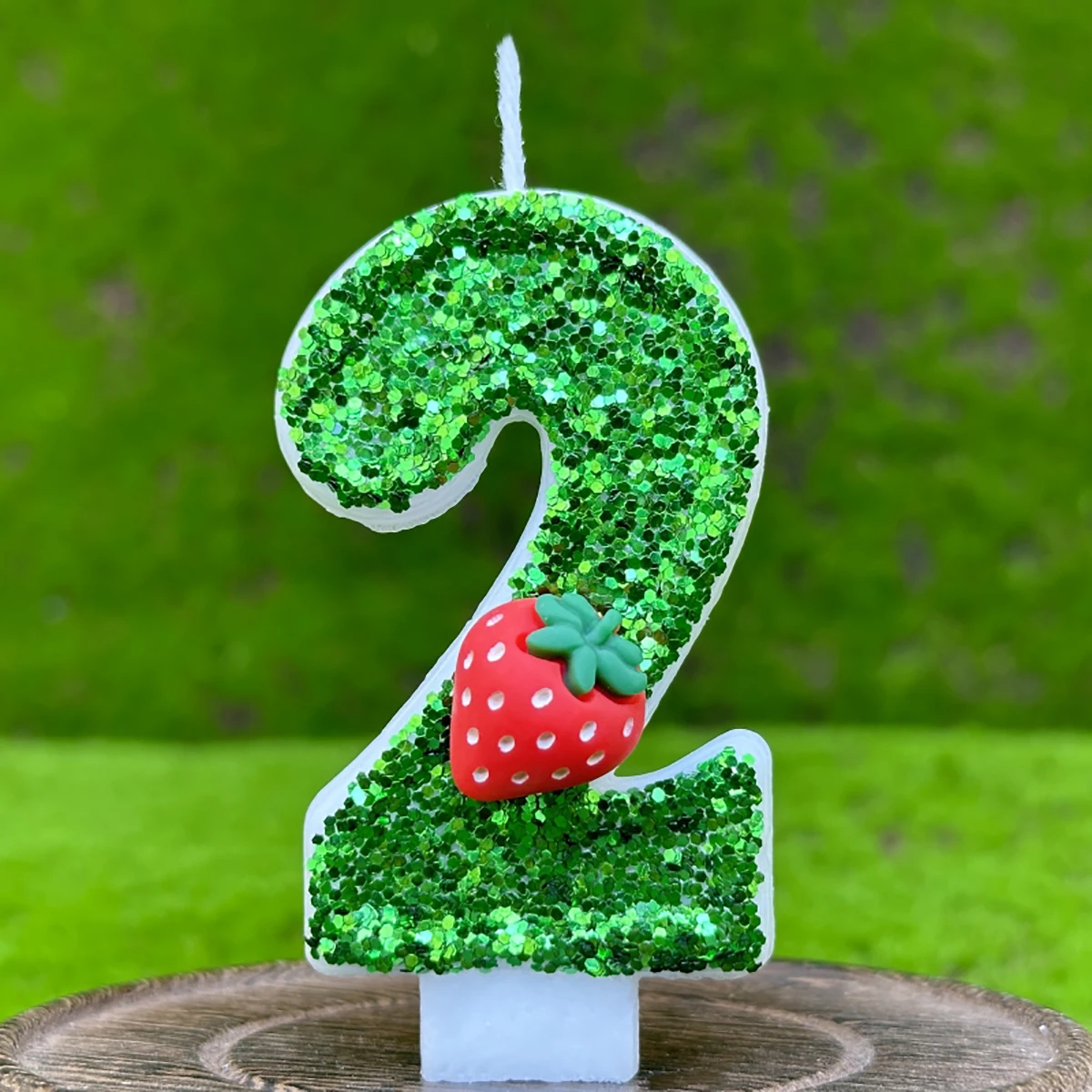 Glitter Green Number 0-9 Candles 3D Strawberry Digital Candles Cake Topper Decorating Birthday Party Anniversary DIY Decoration