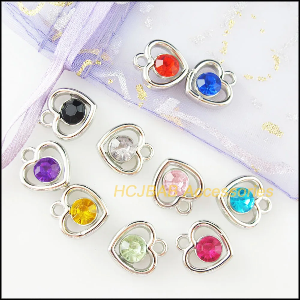 30Pcs Dull Silver Plated Charms Mixed Acrylic Pendants