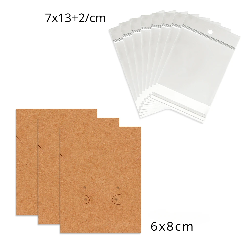 50 Pcs 6x8cm Necklace Earring Jewelry Display Kraft Paper Card With Or Without Bags Wholesale Packaging Handmade DIY Accessories