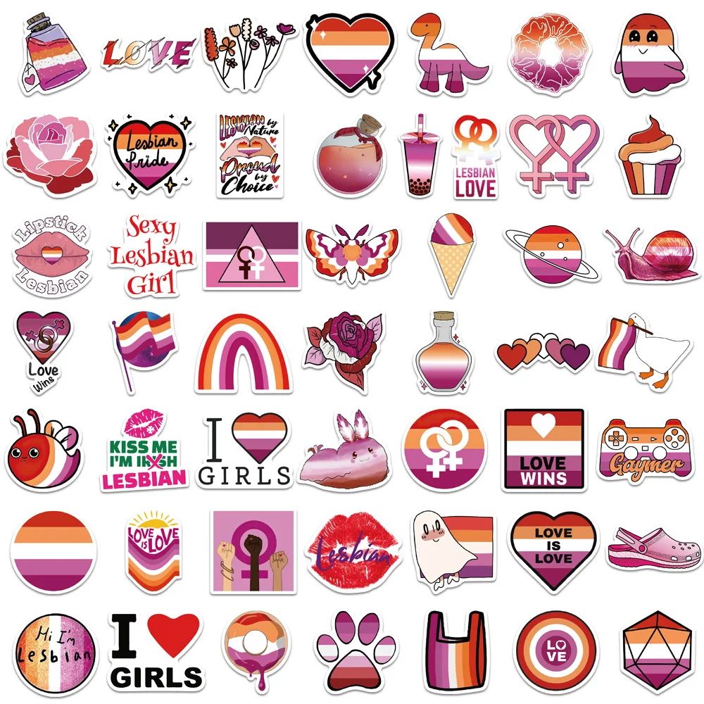 10/25/50pcs Lesbian Pride Stickers Graffiti Love Decals for Laptop Pad Phone Luggage Water Bottle Skateboard Car Bumper Fridge