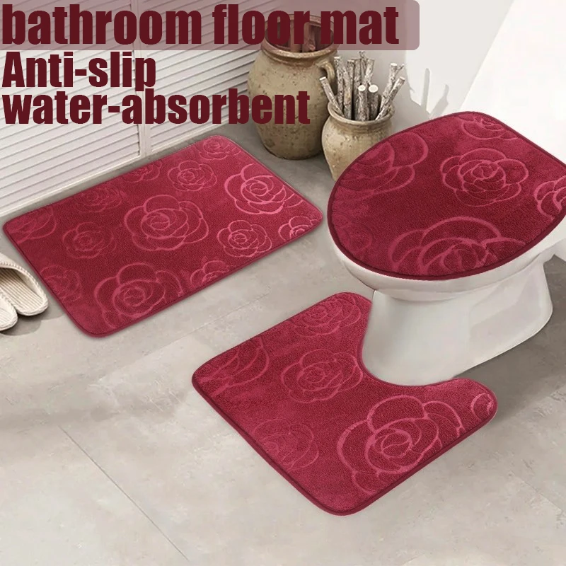 1/2/3 piece setroses Rugs ,Ultra Soft Non Slip Floor Mat Absorbent Bath Mat,U-Shaped Rug,Toilet Cover,Bathroom Shower  Carpet