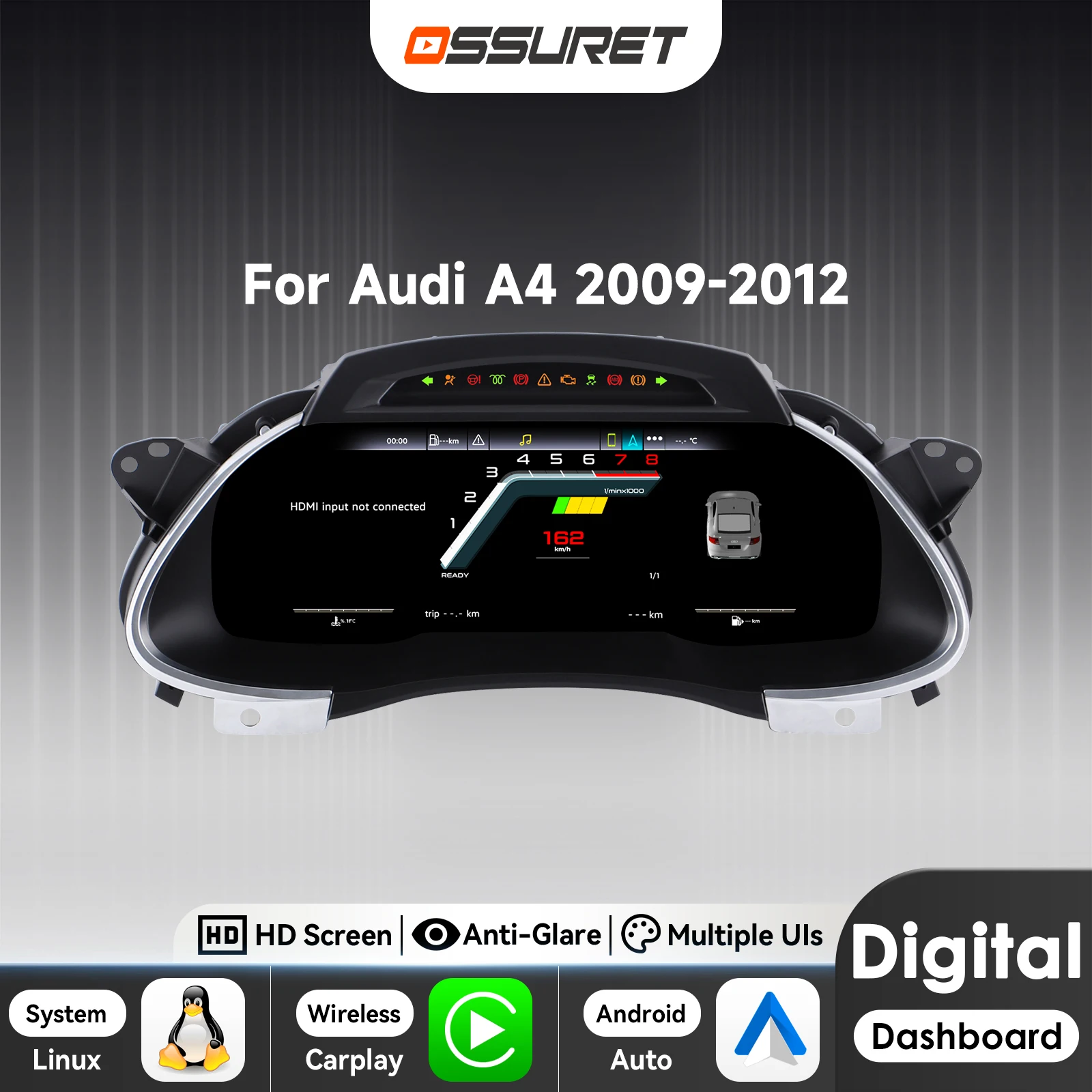 1920*1200 Car Digital Instrument Cluster for  AUDI A4 2009 - 2012 LCD Dashboard panel Virtual Cockpit Gauge Carplay Android Auto