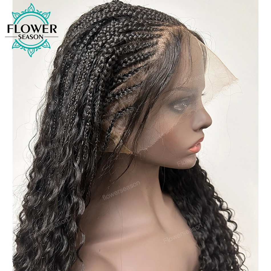 Perucas trançadas 100% cabelo humano hd renda sem nós perucas completas do laço cornrow tranças perucas com cabelo do bebê 300% densidade para preto