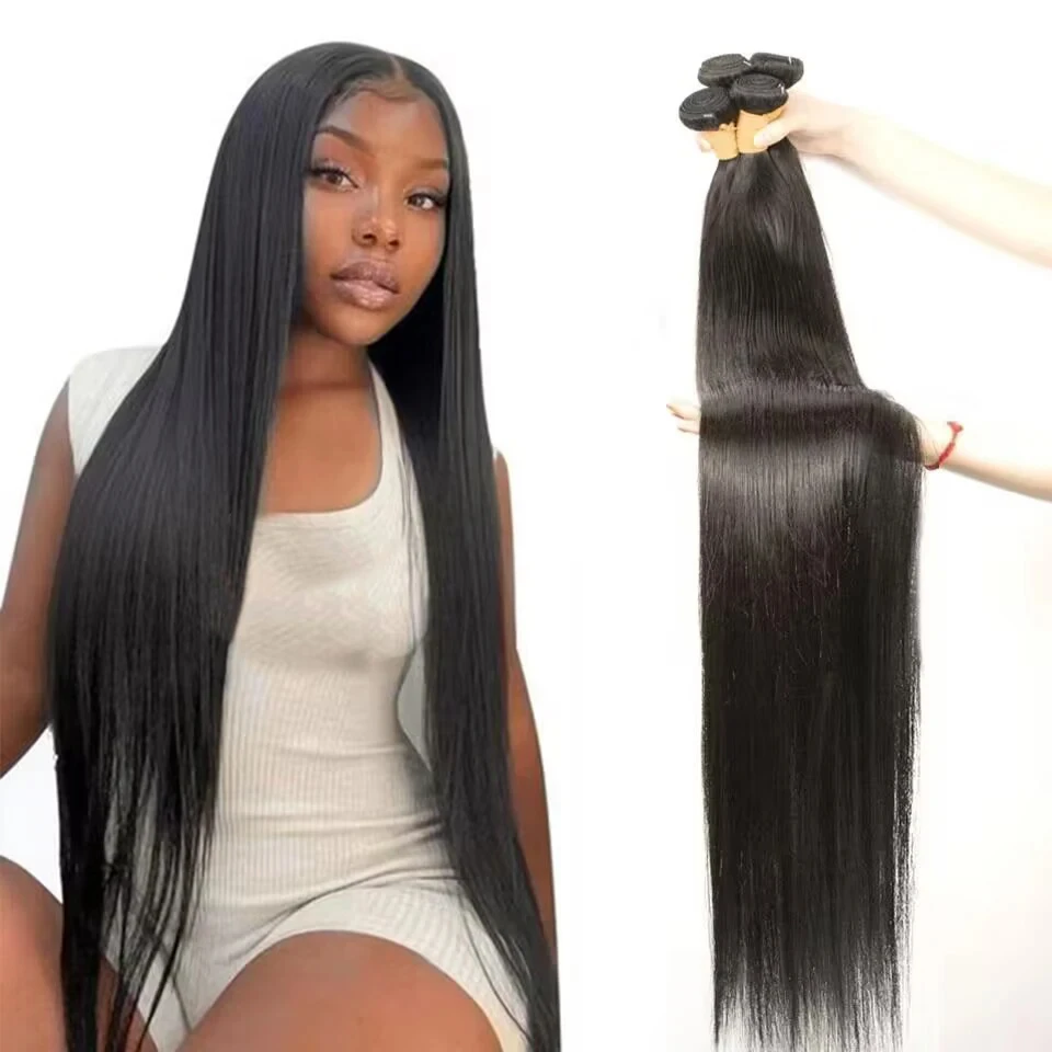 Straight Human Hair Bundles 24 26 28 Inch 100% Unprocessed Remy Hair Bundles Weave 3 Bundles Raw Hair Extension Double Weft Hair