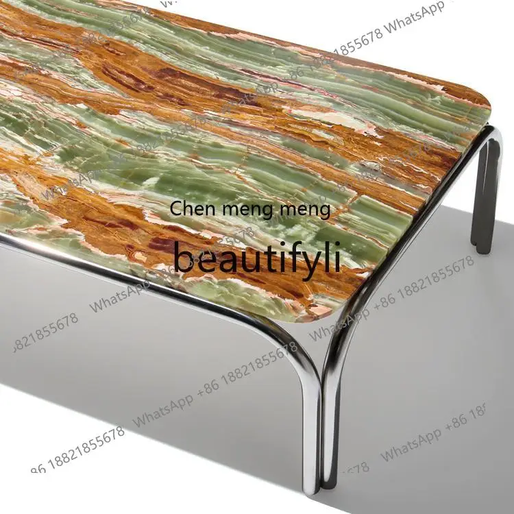 طاولة القهوة/الياقوت الطبيعي القديم الرخام الفولاذ المقاوم للصدأ طاولة القهوة الرجعية H #4