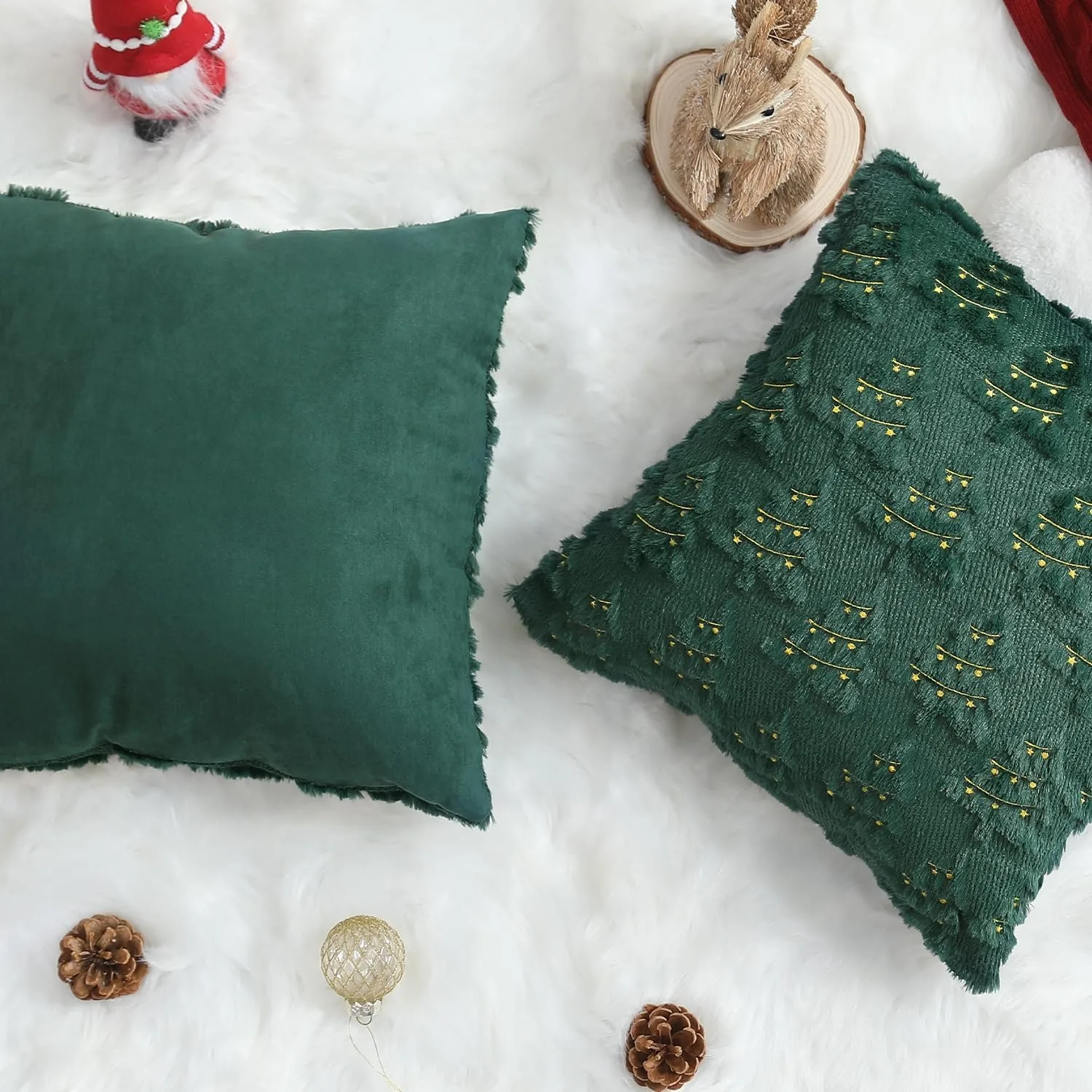 Christmas Pillow Covers Winter Decorations Autumn Green Pumpkin Throw Pillow Cases Soft Plush Faux Fur Wool Couch Cushion Case