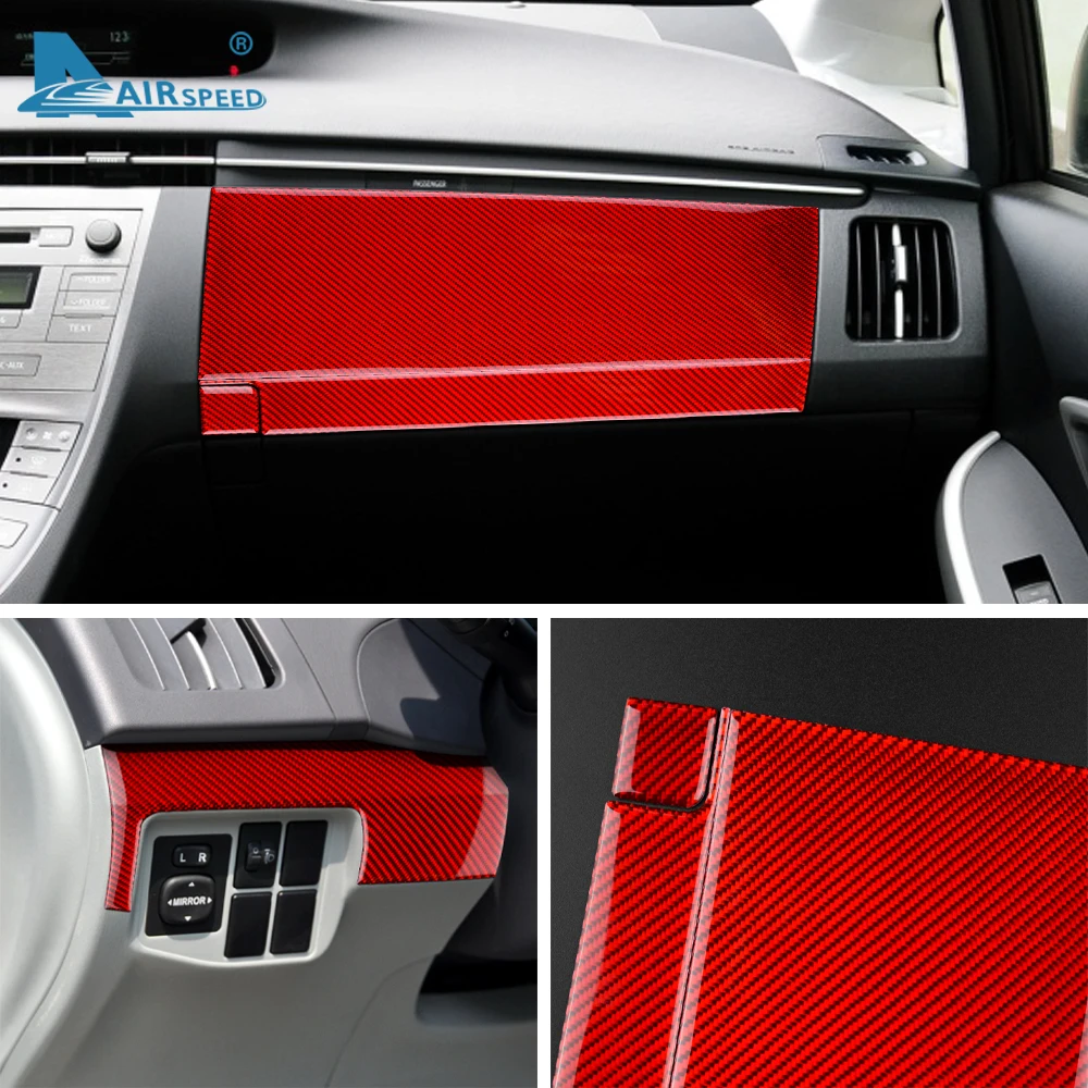 Real Carbon Fiber Sticker  For Toyota Prius 2010 2011 Red Black Car Glove Box Cover Decor Interior TrimAccessories