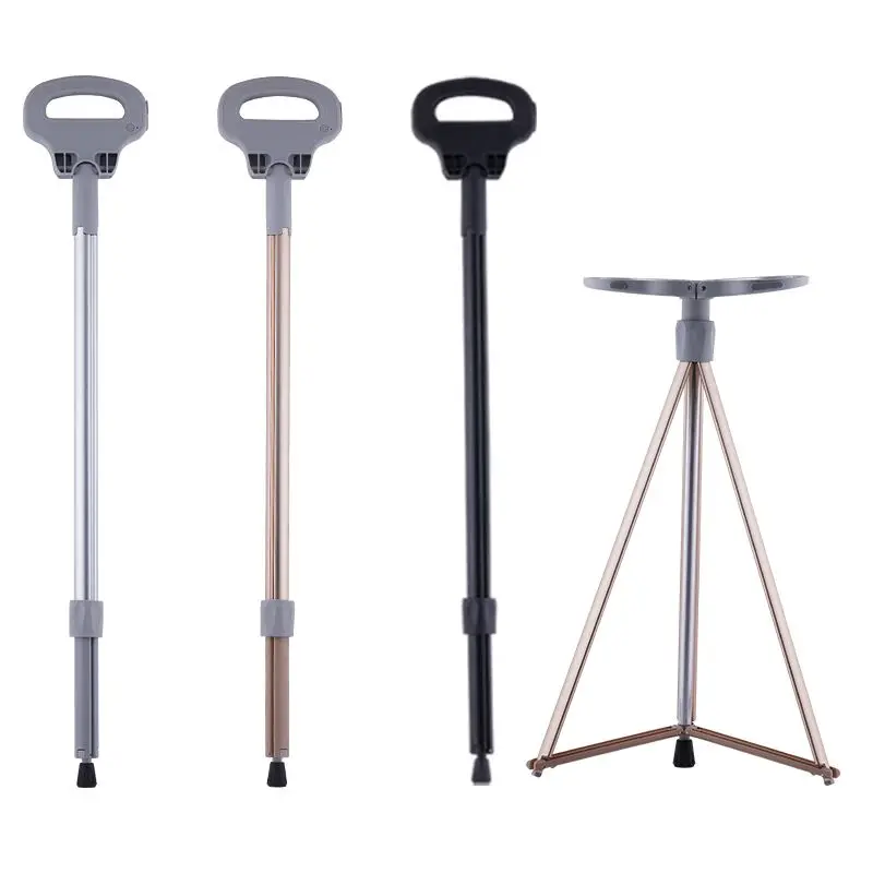 New Multifunction Trekking Poles Portable Folding Cane Vibration Massage Mobile Power Crutch Folding Outdoor Chair Design