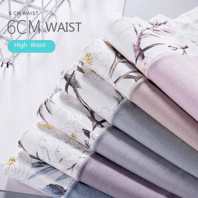 Bragas de algodón para mujer, ropa interior de cintura alta, transpirable, con estampado bonito, de talla grande, 5 piezas
