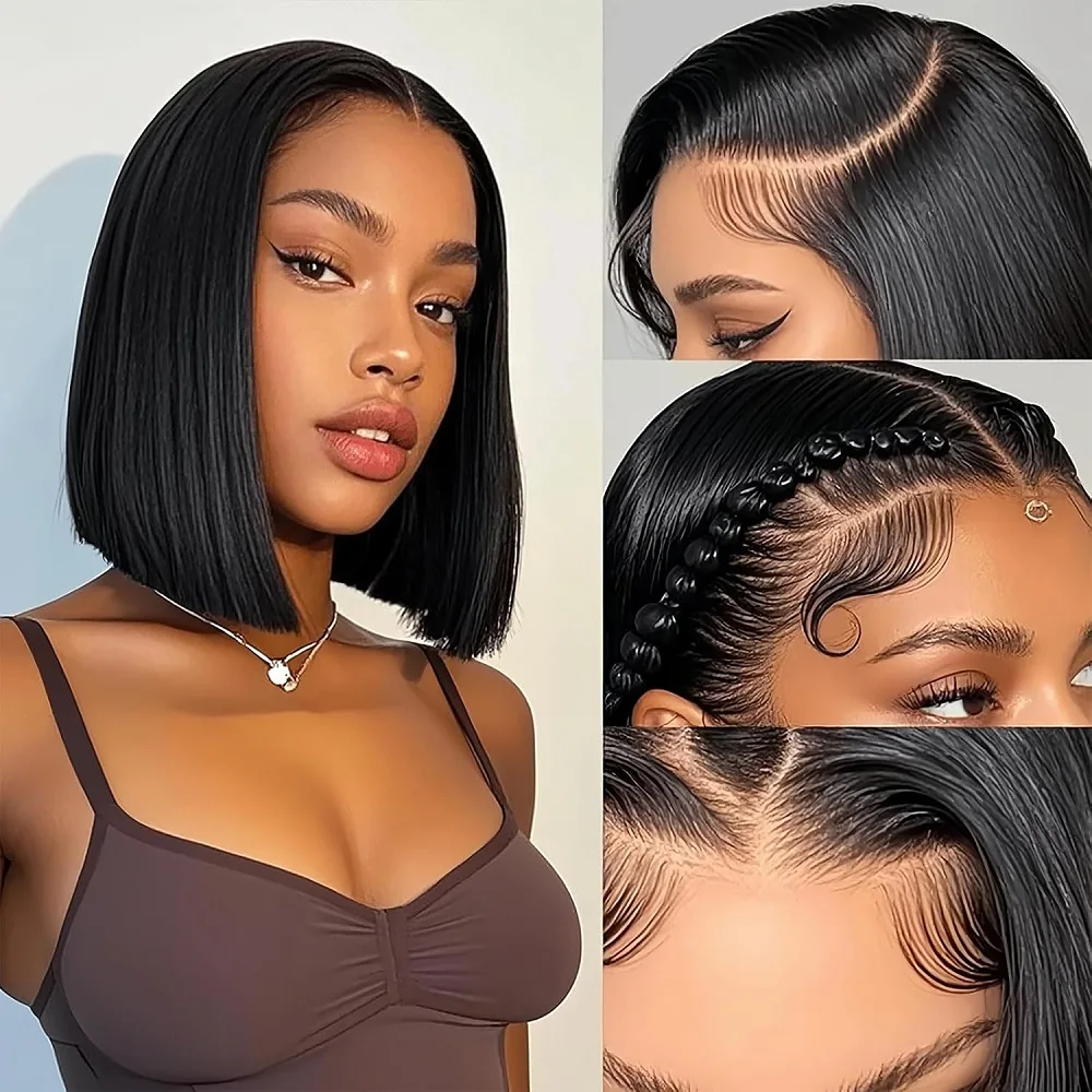 

200 Density 7x5 Bob Wig Human Hair Wear and Go Glueless Wigs Human Hair Pre Plucked Pre Cut Straight Lace Front Wigs for Women