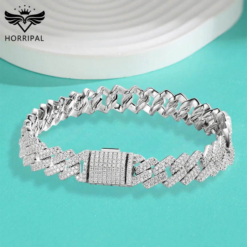 

Cuban Tennis Bracelet for Man Full Diamond Sparkling 5A Zircon S925 Sterling Silver Plated 18K White Anniversary Bracelets Gift