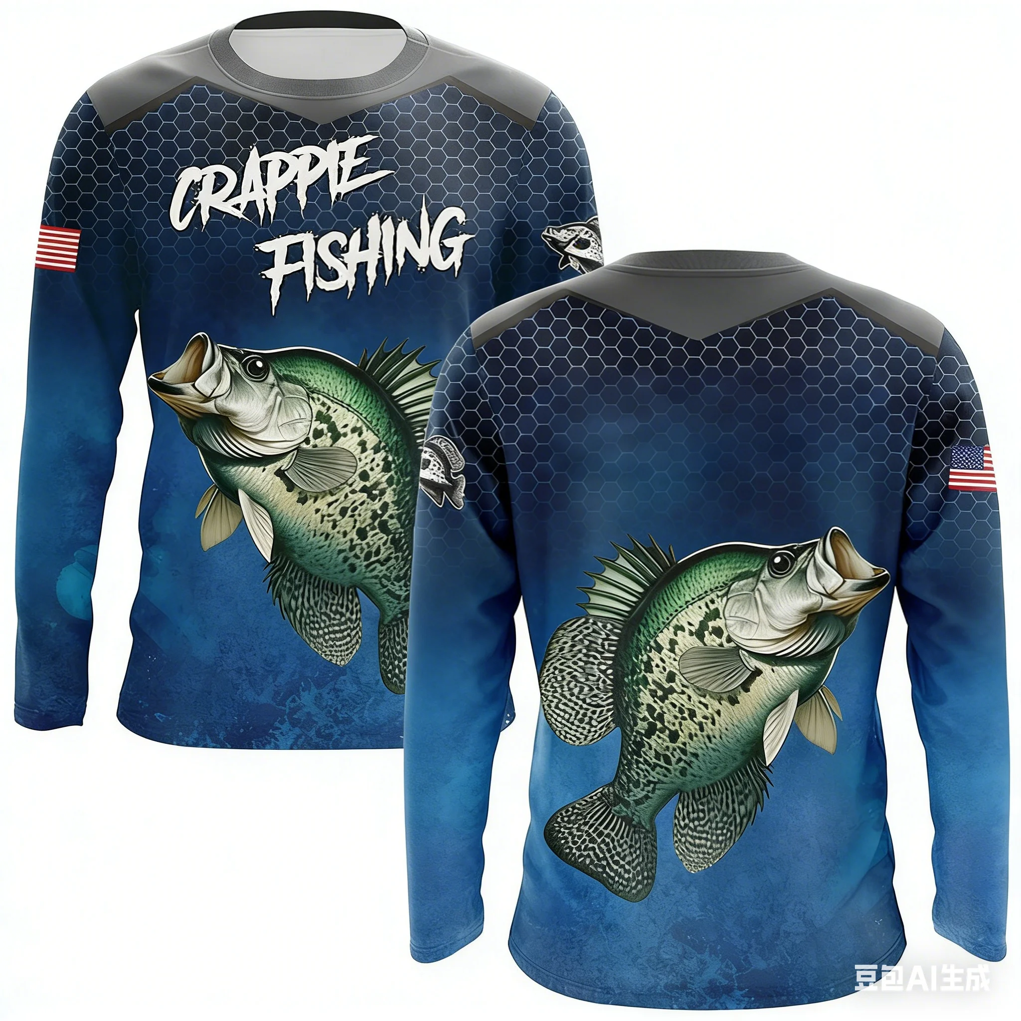 العلم الأمريكي التصميم الإبداعي قميص الصيد عالية الأداء طاقم الرقبة طويلة الأكمام تنفس مريحة في الهواء الطلق الصيد ارتداء #2