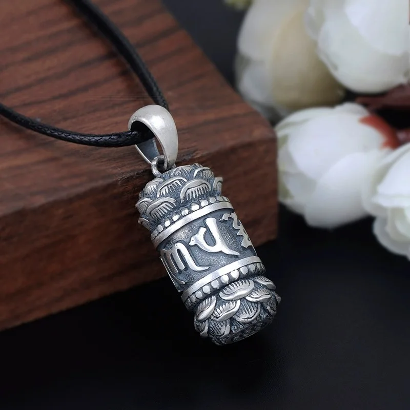 Vintage Silver Color Buddhism Openable Pendant Necklace Lotus Base Six Word Truth Shurangama Mantra Good Lucky Jewelry Gifts