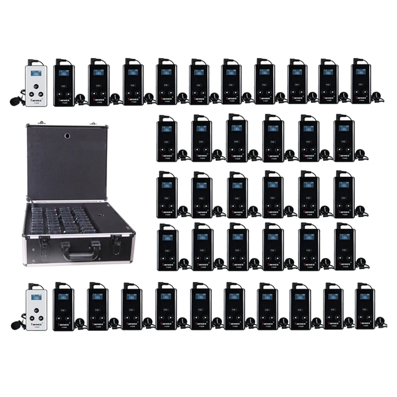 YARMEE Full Set Wireless Audio Tour Guide System Voice Transmission 2 Transmitters +38 Receivers With Microphone Charger case