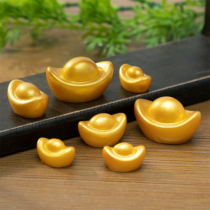 New Year Auspicious Gold Ingot Resin Figurine Lucky Mascot Desktop Ornament Car Home Decor Phone Case Cake DIY Decoration