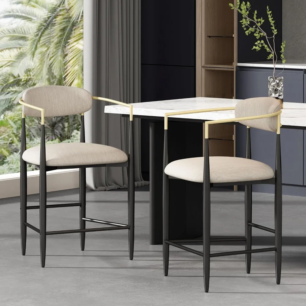 Kursi Bar Counter Height Set isi 2, Bangku Counter Berlapis Modern dengan Sandaran Rangka Logam, Kursi Meja