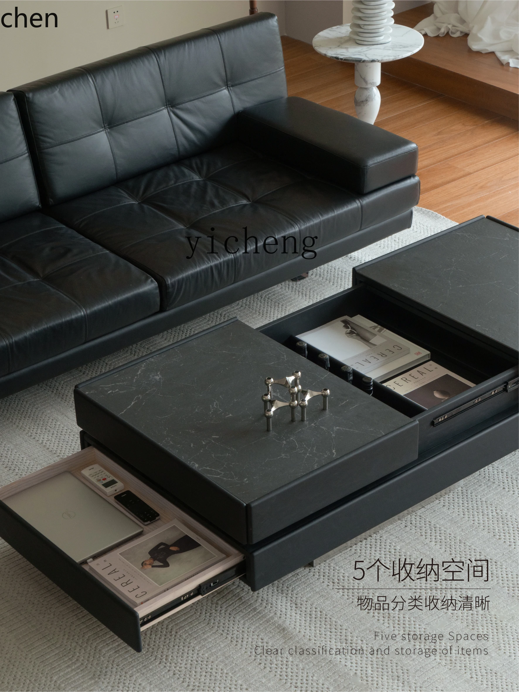 طاولة قهوة YFY/تخزين من الخشب الصلب وشبكة تخزين صخرية وشقة صغيرة