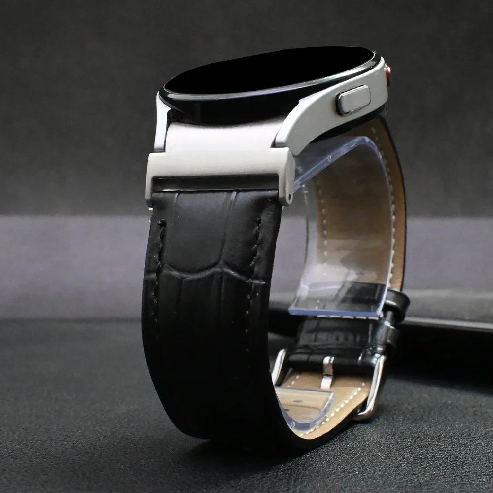 Pulseira de Couro para Samsung Galaxy Watch, Ajuste Rápido, Correia Sem Lacunas, Band, 6, 4, 5 Pro, Clássico, 47, 43mm, 6, 4, 40mm, 44mm, 45 milímetros