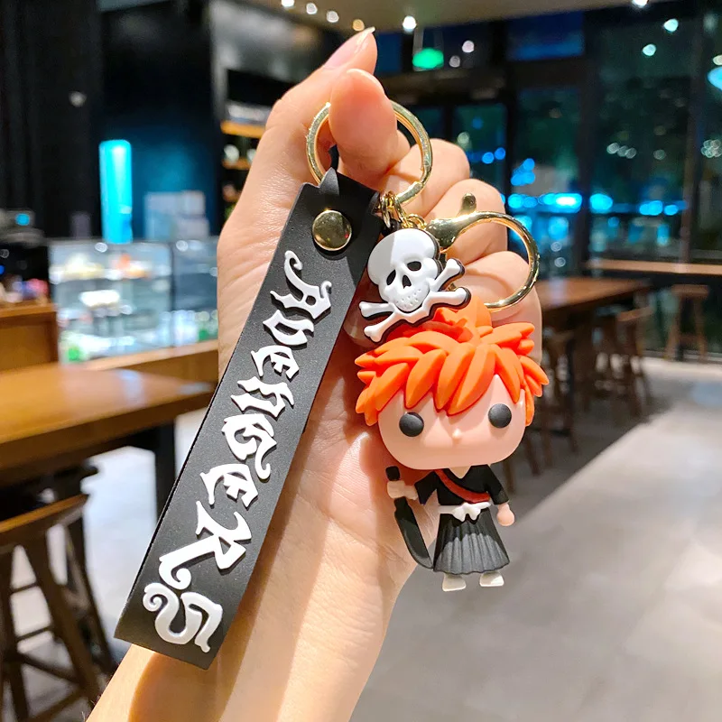 Anime bonito boneca lixívia chaveiro kurosaki ichigo cosplay chaveiro pingente de silicone carro mochila chave feminino amigos presente