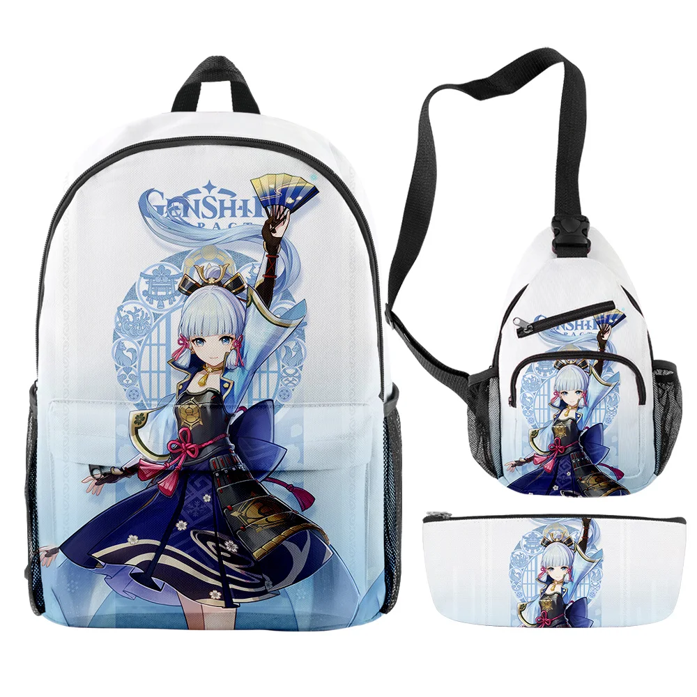2026 Cartoon Genshin Impact Kamisato Ayaka 3pcs/Set Backpack 3D Print Bookbag Travel Laptop Daypack Backpacks Chest Bags Pencil