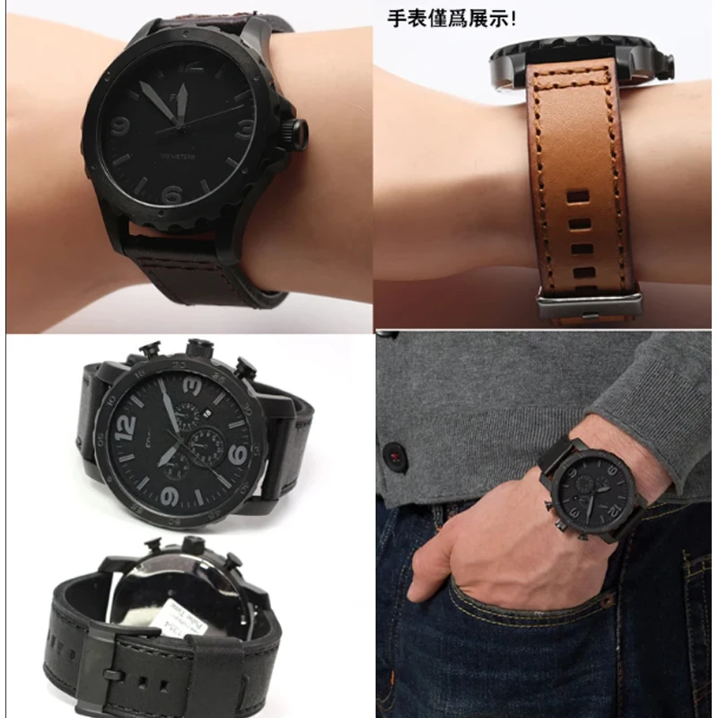 22mm 24mm high quality watchband For Fossil JR1354|1487|1424 Retro quick release genuine leather diesel strap black dark brown