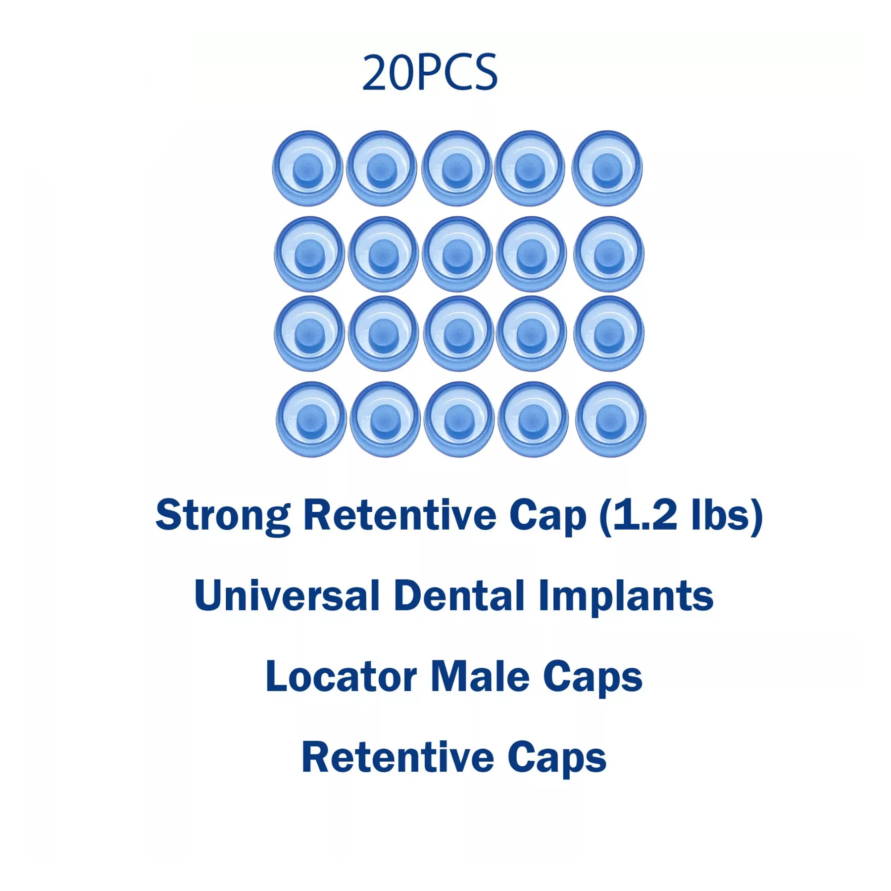 20pcs Inserts 1.2 lbs Blue Retentive Overdenture Abutment Removable Male Caps