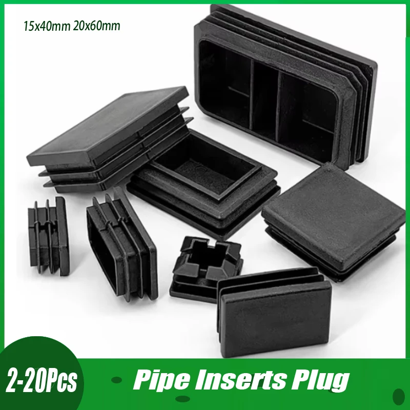 

Plastic Rectangle Blanking End Caps Tube Pipe Inserts Plug Square Inner Plug 15x40mm 20x60mm Table Chair Furniture Foot Cover