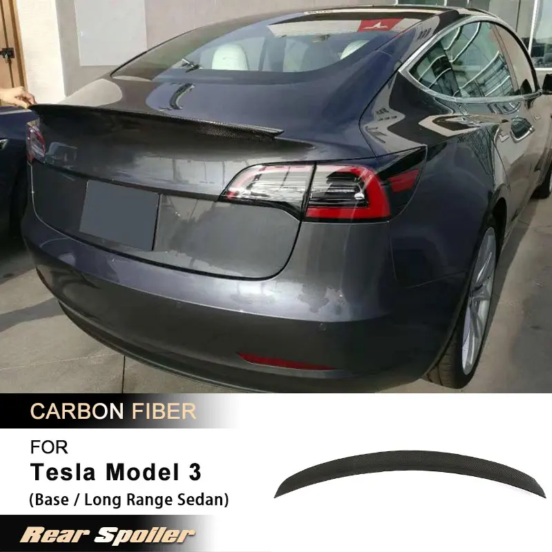 Car Rear Trunk Spoiler Wings for Tesla Model 3 Base Long Range 4D 2017-2023 Racing Rear Spoiler Boot Lid Wing Lip Carbon Fiber