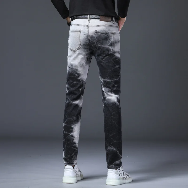 Pantalones vaqueros con tinte anudado de tinta salpicada para hombre, pantalones largos rectos ajustados de gama alta, diseño de moda de lujo, otoño e invierno, 2025