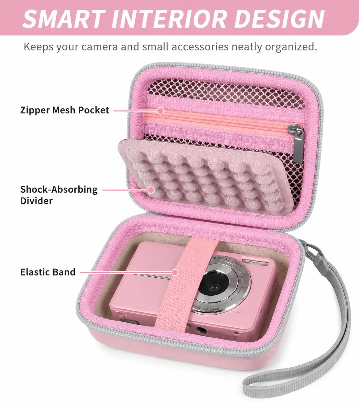 Digital Camera Case for CAMKORY/for Kodak Pixpro/for VAHOIALD/for Sony DSCW800 830/ for Canon PowerShot 180 190 Camera Case,Pink image 6
