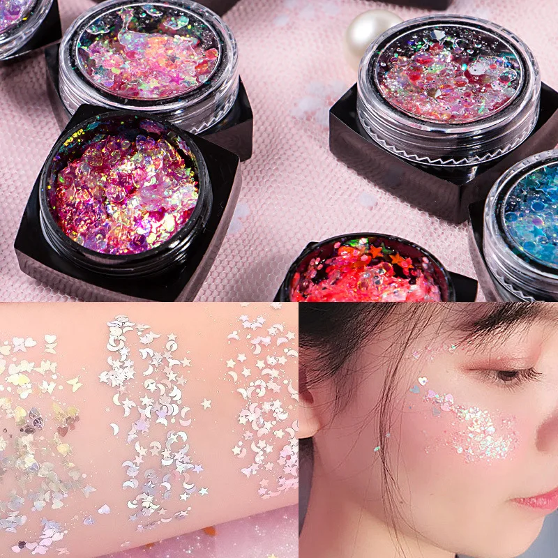 1 scatola di gioielli per il viso ombretto pigmento luccicante corpo viso occhi glitter gel con paillettes crema occhi pelle lucida viso festival cosmetici glitter *