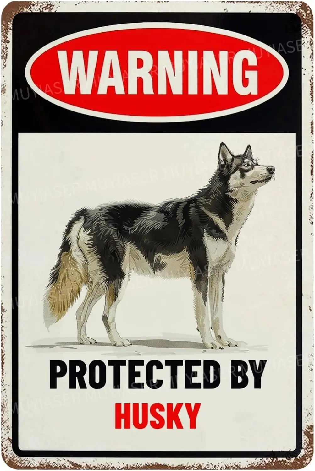 Warning Protected By Husky Aluminum Metal Tin Signs Outdoor Yard Sign Warning Sign For Fence Yard Home Kitchen Farm Garden  sign