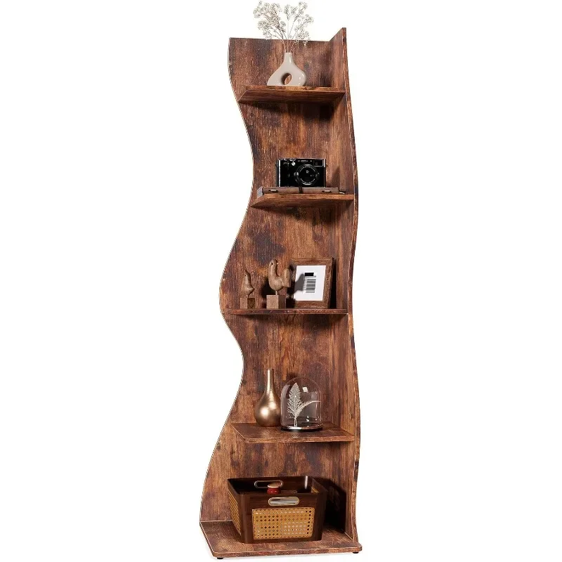 Small Corner Shelf, Modern 5-Tier Wall Bookshelf, Stylish Bookcase Storage Rack for Space, Living Room, Bedroom