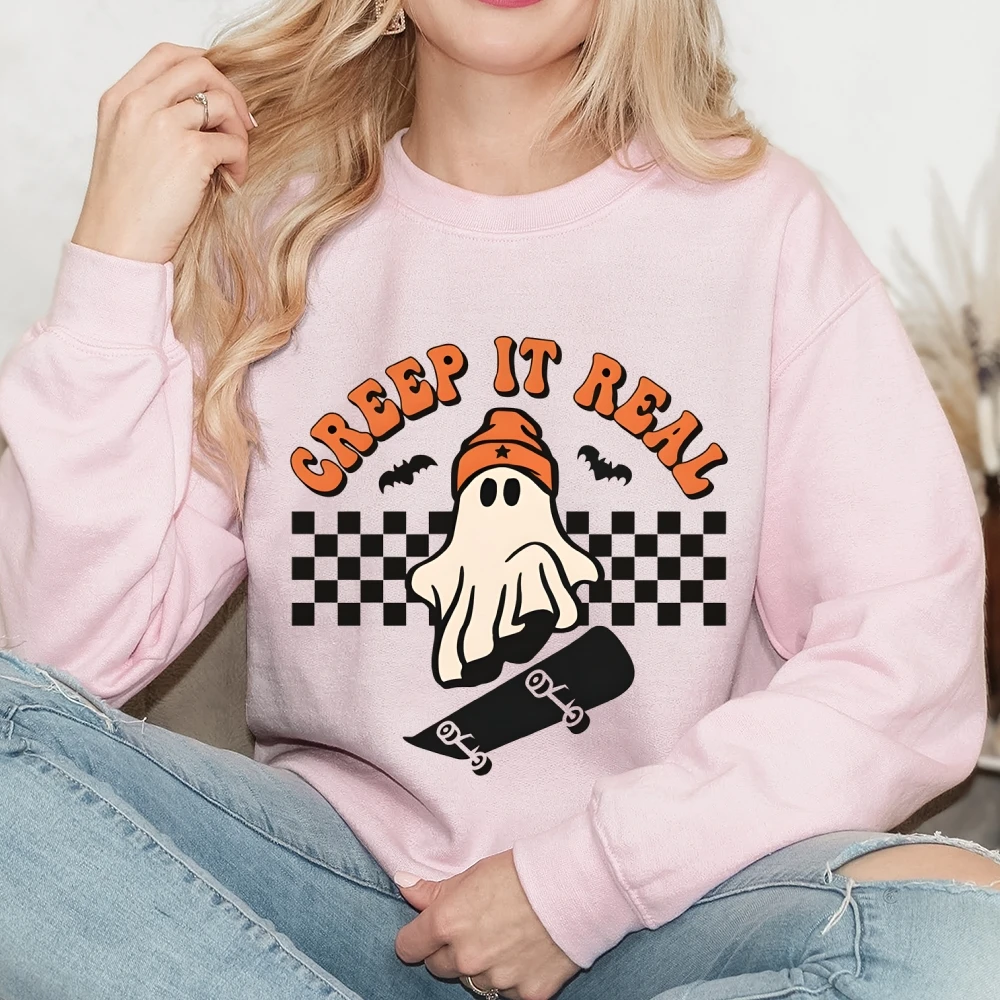 Retro Halloween Creep It Real sudaderas fantasma Skateboarding gráfico suéter Halloween Top ropa temporada espeluznante Otoño Invierno