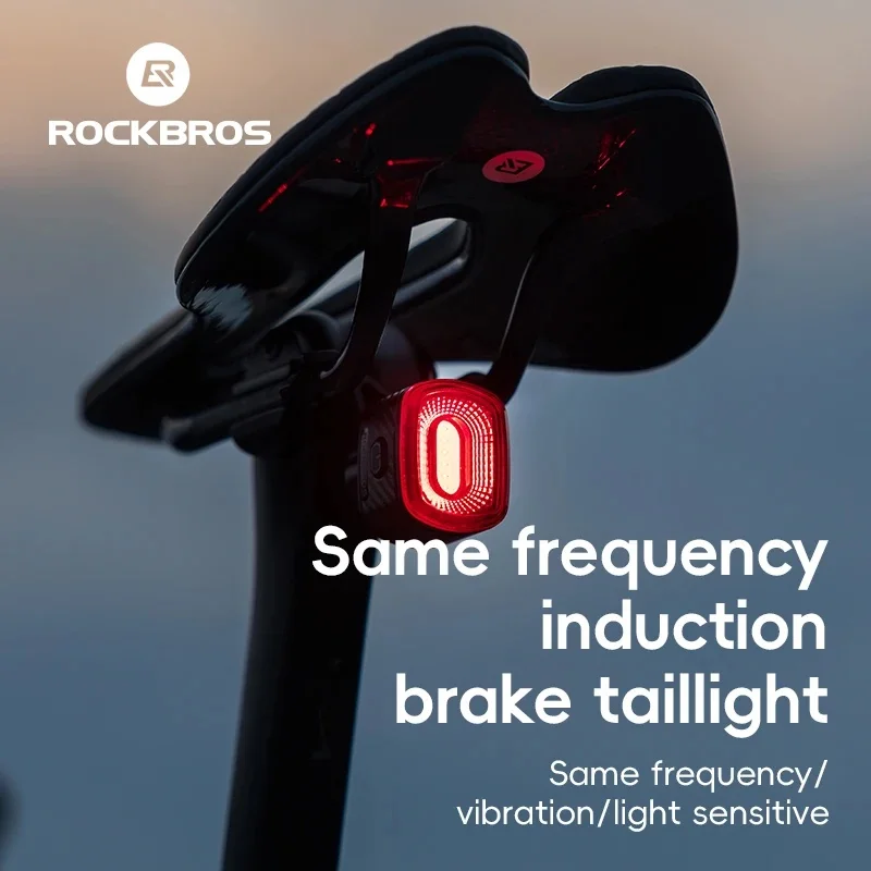 ROCKBROS Bicycle Smart Brake Taillight Same Frequency Induction Bike Rear Light Type-C Waterproof MTB Road Cycling Warning Light