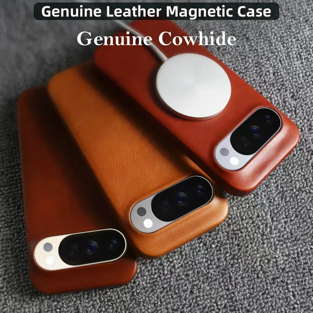 

For Magsafe Genuine Leather Magnetic Case for Google Pixel 10 9 Pro XL 8 6A 7 Pro Vintag Oil Wax Business Phone Cover Back Coque
