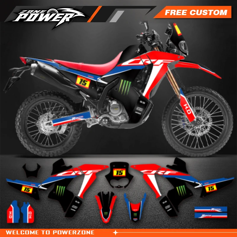 Powerzone Motorcycle Graphic Decal Stickers Kits For Honda CRF250 300 RALLY 2021 Number Name Customize 01