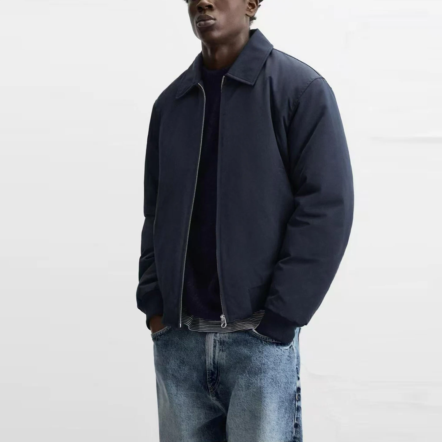 Z Men's Pilot Jaet Zipper Cotton Coat Loose Fit Long Sve Warm Casual Sle 2025 Autumn New Arrival Pure Color