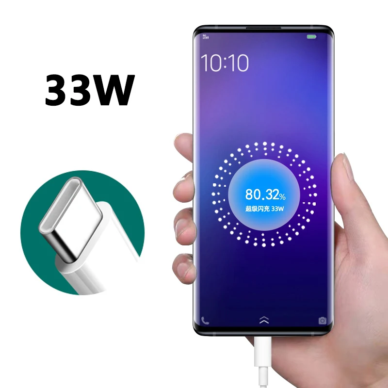 33W SuperVOOC Charge Cable USB Type C Charger For Oppo A96 A97 Reno6 Reno8 Reno7 Z SE Lite K10 A77 A57 F21 Pro 5G