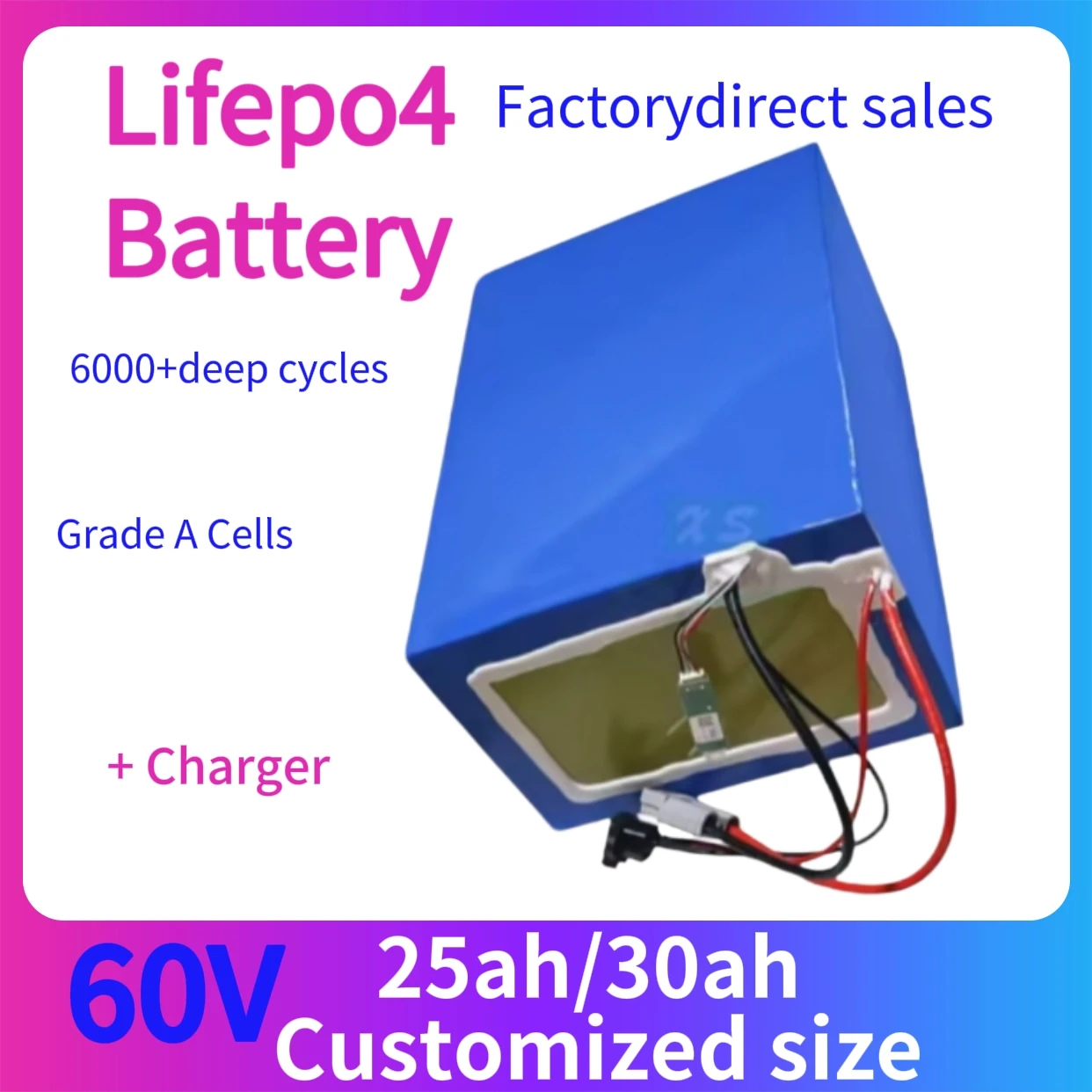 

XSlithium 60 В 30 Ач 25 Ач lifepo4 аккумулятор XS с глубоким циклом BMS для велосипеда 2500 Вт 1500 Вт скутера трехколесного велосипеда Go Cart автомобиля + зарядное устройство 5А