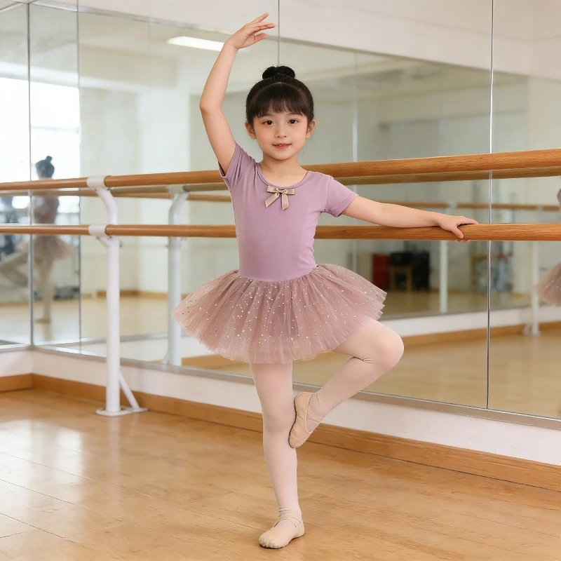 

Girls Ballet Leotard Kids Dance Tutu Dress Cotton Sparkly Tulle Gymnastic Performance Children 3-8Y Ballroom Practice Costume