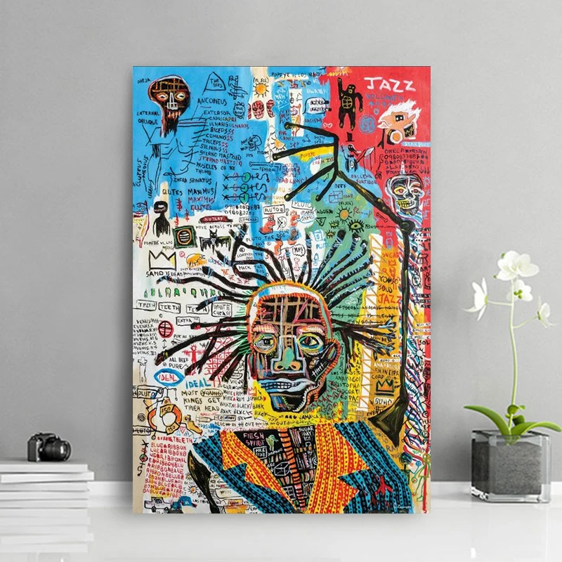 الكتابة على الجدران ملصق فني وطباعة جان ميشيل قماش اللوحة الحديثة مجردة صور فنية للجدران لغرفة المعيشة ديكور المنزل كوادروس