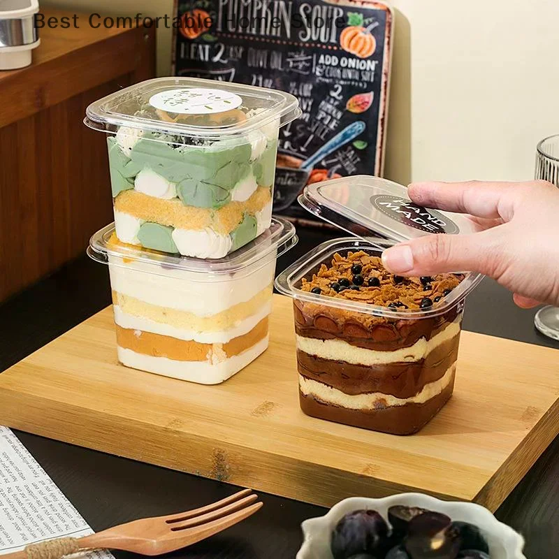【BA】50 Stück durchsichtige Plastikbecher, Einweg-Mousse-Dessertbox mit Deckel, Dessert-Acryl-Lebensmittel-Kuchenbecher, 150/250/380 ml, Verpackungsbox