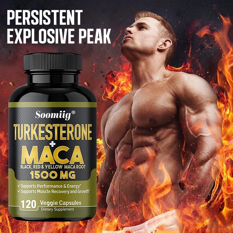 Maca Capsules with Turkesterone ,Improves Muscle, Endurance, Strength and Male Performance, Relieves Stress,Non-GMO