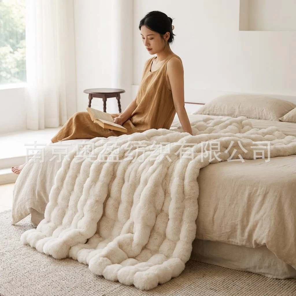 Imitation rabbit plush blanket double-sided thickened  blanket quilt short plush  faux fur blanket quilt