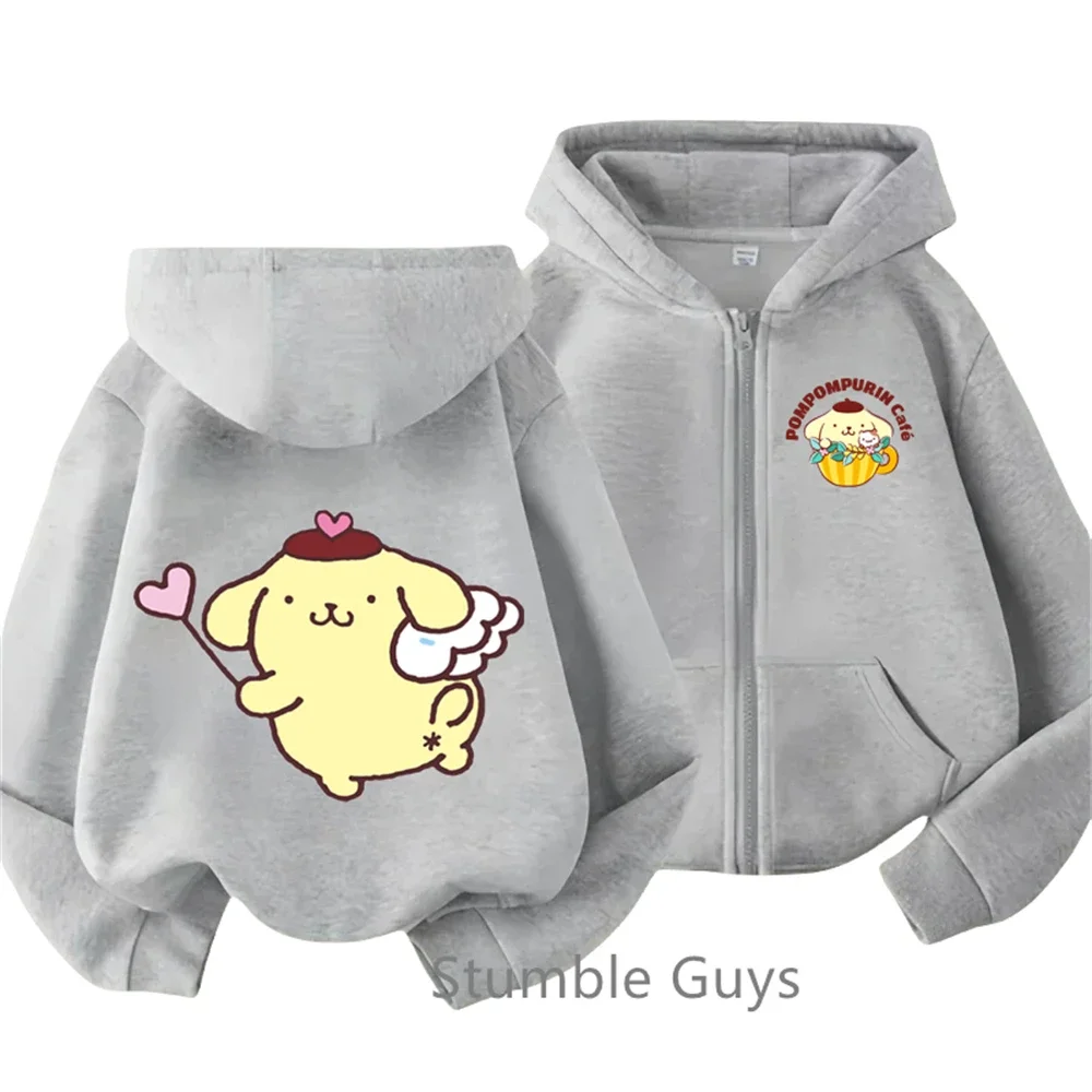 Kawaii Anime Zipper Hoodie Kids 2025 Fashion Pom Pom Purin Clothes Boys Girls Sweater Casual Marios Long Sleeve Sonic Trucksuit