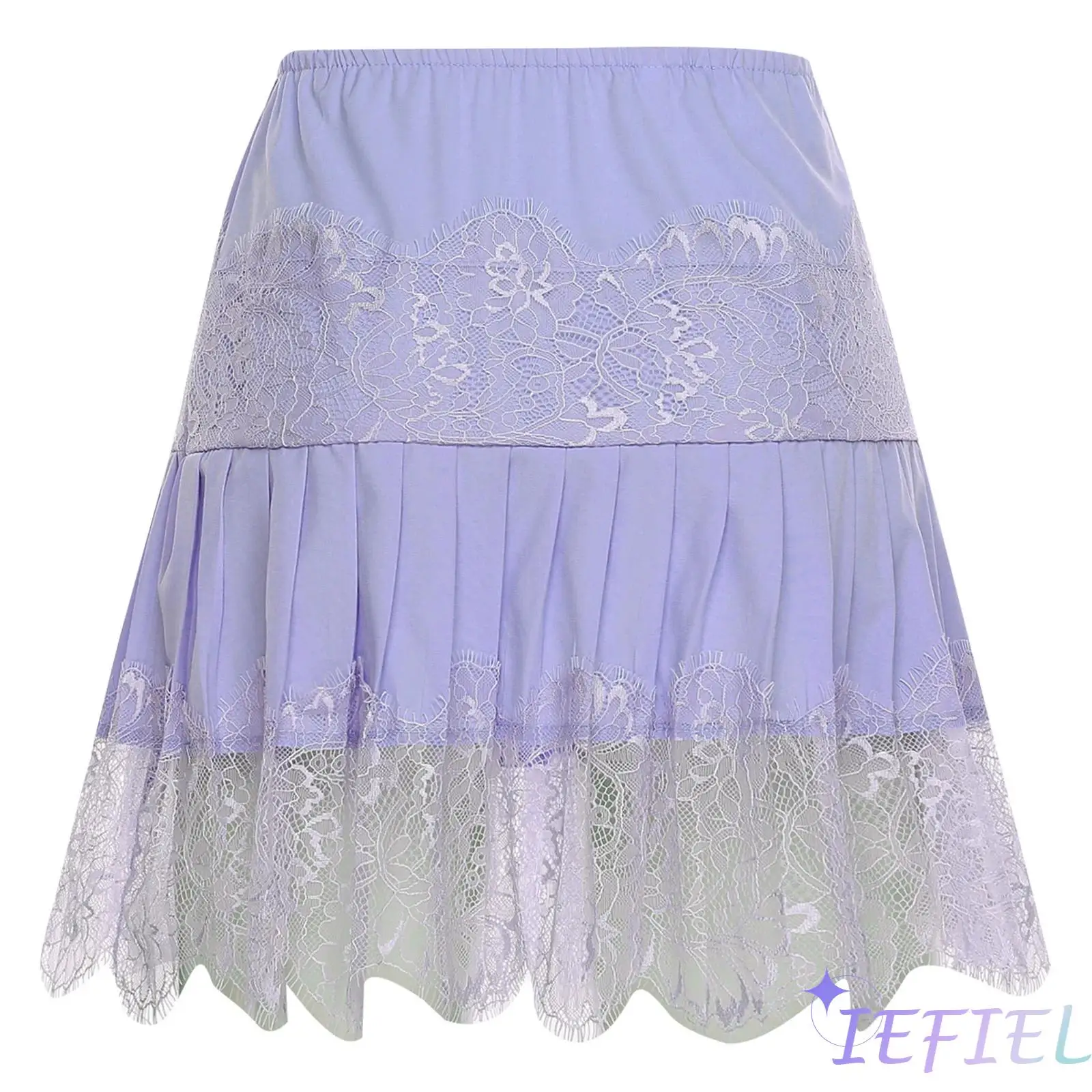 

Womens Pleated Hem Eyelash Lace Layer Elastic Skirt Half Slip Petticoat Underskirt High Waist Skirt for Casual Wear Lolita Dress