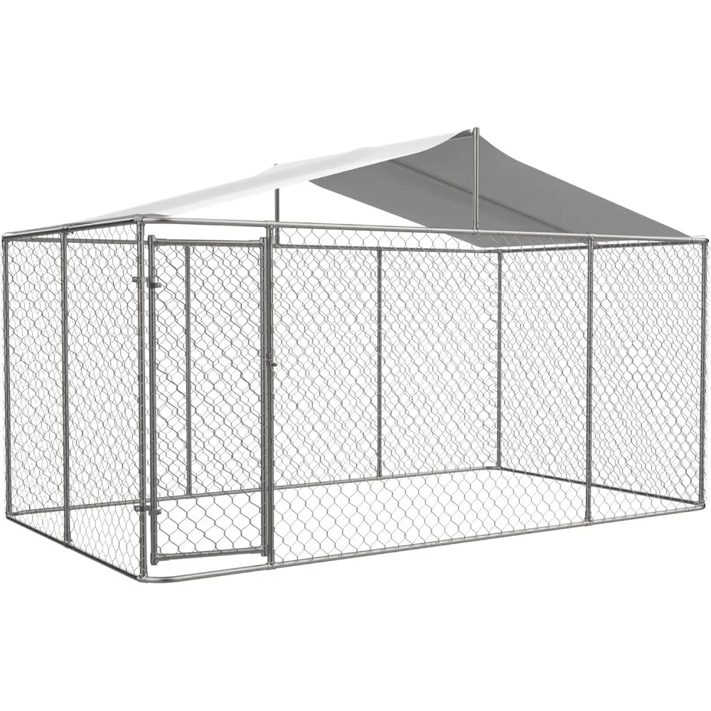 

Heavy Duty Dog Cage with Roof Waterproof Cover, Galvanized Steel Dog Fence House W/Secure Lock, Anti Rust Dog Enclosure