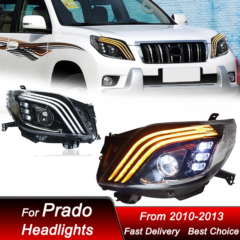 

Поп-автомобильные светодиодные фары для Toyota Prado 2010-2013 до Maybach, полностью светодиодные фары в сборе, обновление линз проектора, аксессуары