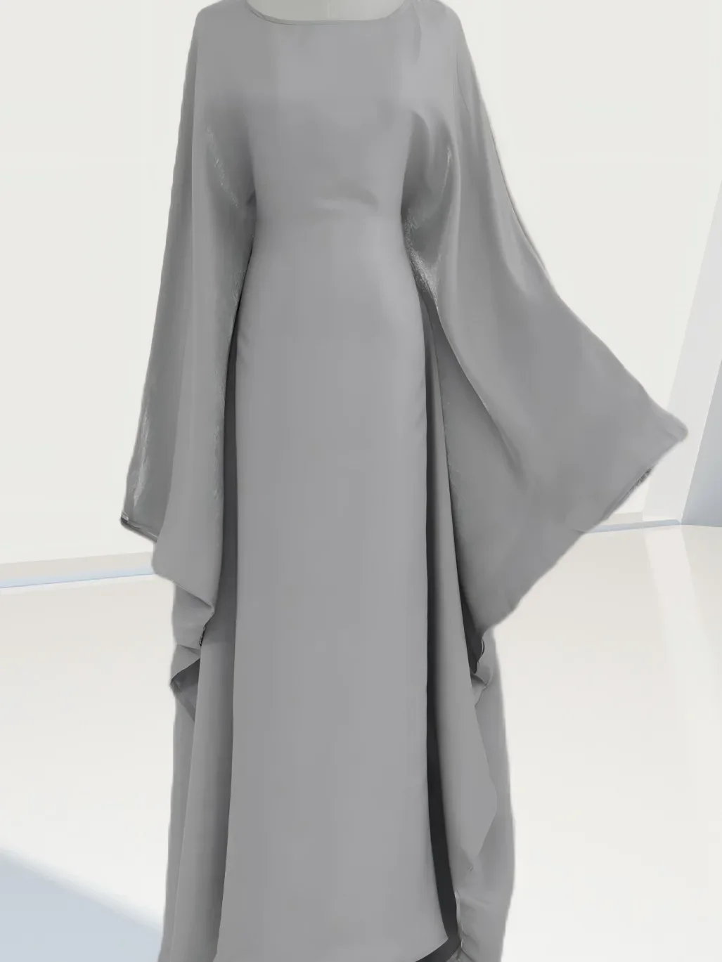 Muslim  High-End Solid Color Shiny Satin Batwing Sleeve Dress Long Robe Abaya Loose Maxi Dresss